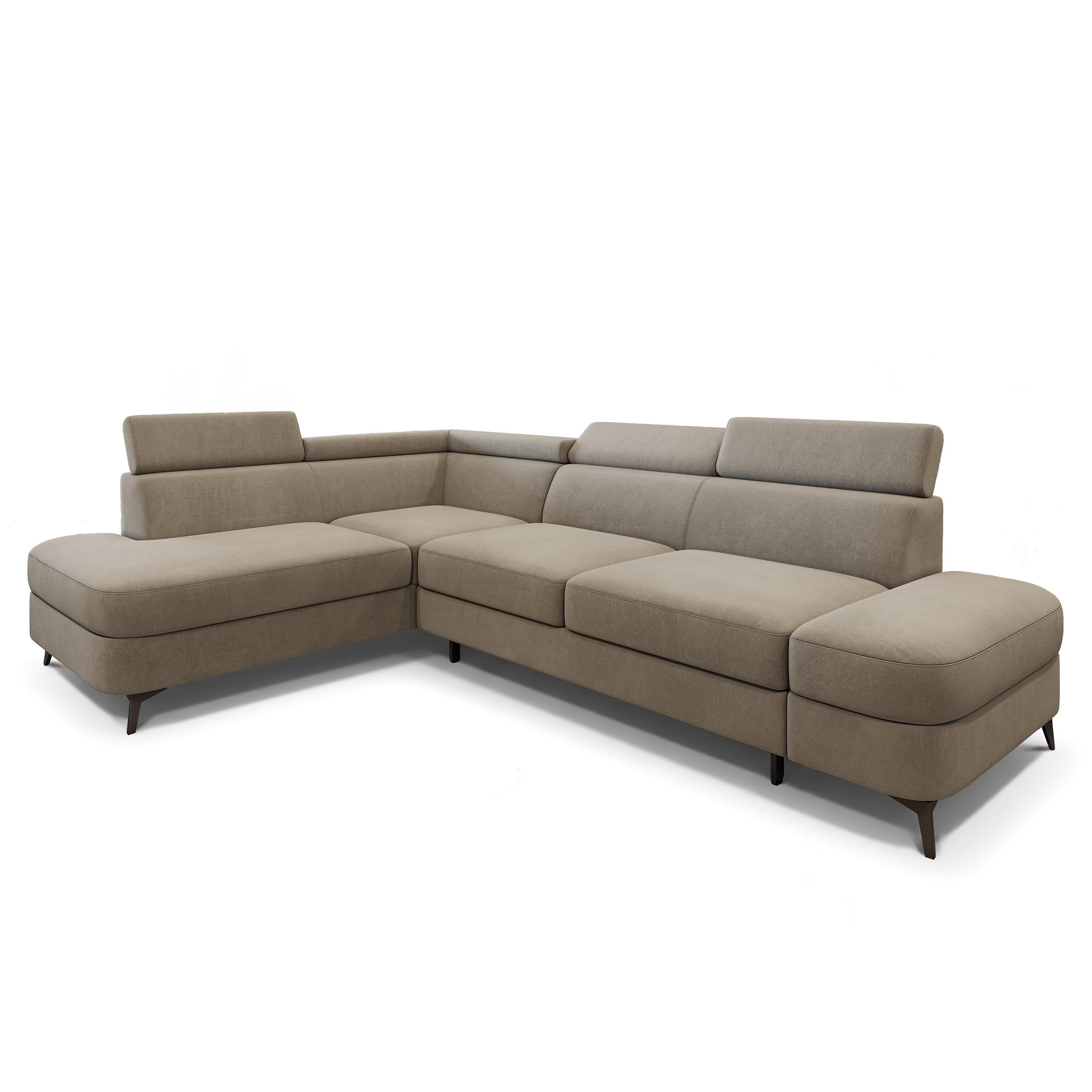 ECKSOFA AVISE MV L-S Beige Velours-Stoff mit Schlaffunktion - Beige, Holzwerkstoff/Textil (268/195cm) - MASSENO