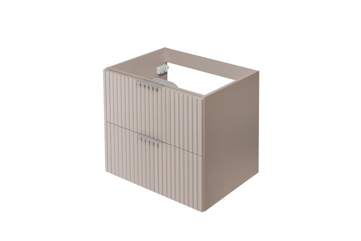WASCHBECKUNTERSCHRANK, Kaschmir, 60 x 57 x 46 cm, silberner Griff, ohne Arbeitsplatte - Beige/Silberfarben, Holzwerkstoff (60/57/46cm) - 3XE LIVING