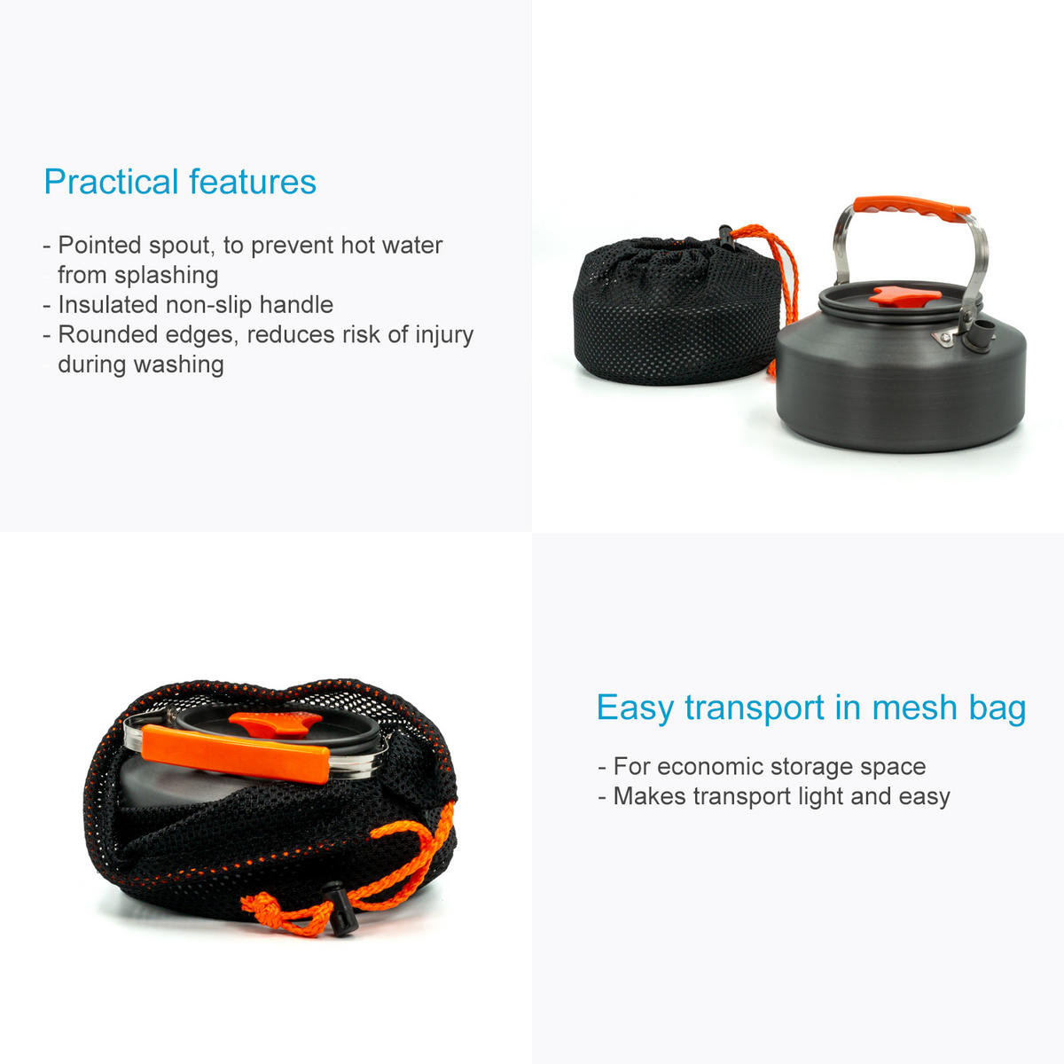 WASSERKOCHER Camping Kochkessel 1.1 L - Orange, Metall (17.5cm) - Intirilife