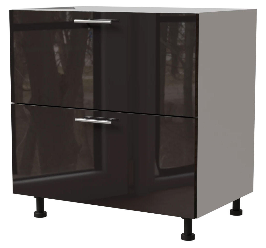 Feldmann-Wohnen Schubaladenunterschrank Schwarz Hochglanz, Weiß 90x82x50 cm