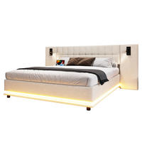 POLSTERBETT 180/200 cm Beige mit LED-Beleuchtung, Spot und USB-Anschluss aus Leinen - Beige, Textil (180/200cm) - OKWISH