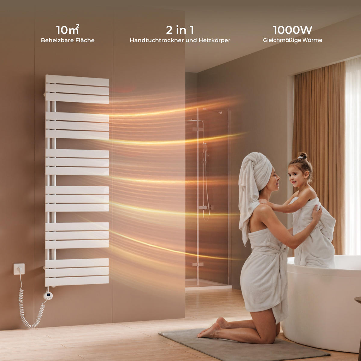 HANDTUCHHEIZKÖRPER 159,9/50 cm weiß elektrisch 1000 W mit WLAN-Thermostat - Weiß, Metall (50/160/5.9cm) - S'AFIELINA