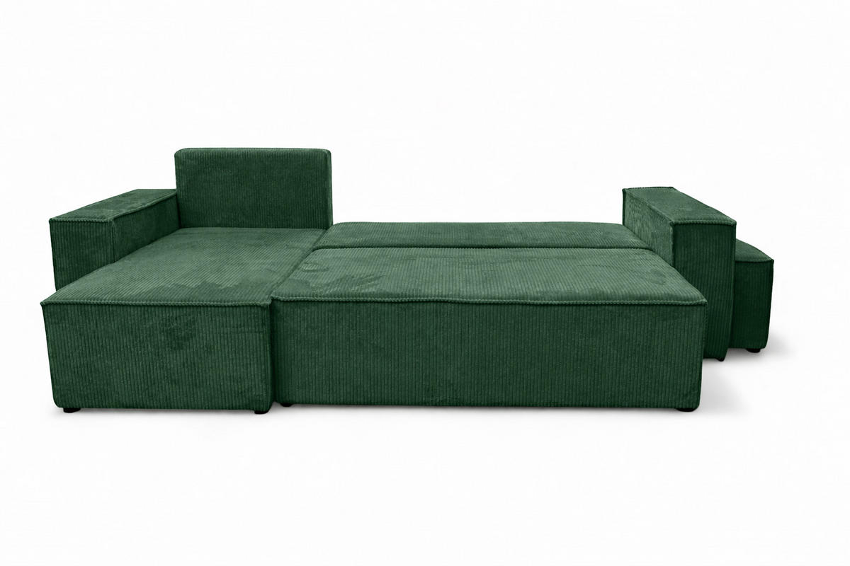 ECKSOFA Mit Schlaffunktion Und Pouf, Cordstoff Poso, Grün, Links, Best L Mit Pouf - Grün, Holz (244/145cm) - Kaiser Möbel