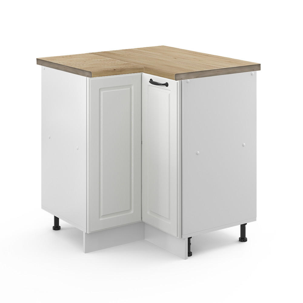 ECKUNTERSCHRANK R-Line Weiß Landhaus 75.6 cm, AP Eiche - Creme/Weiß, Holzwerkstoff (75.6/81.6/60cm) - Vicco