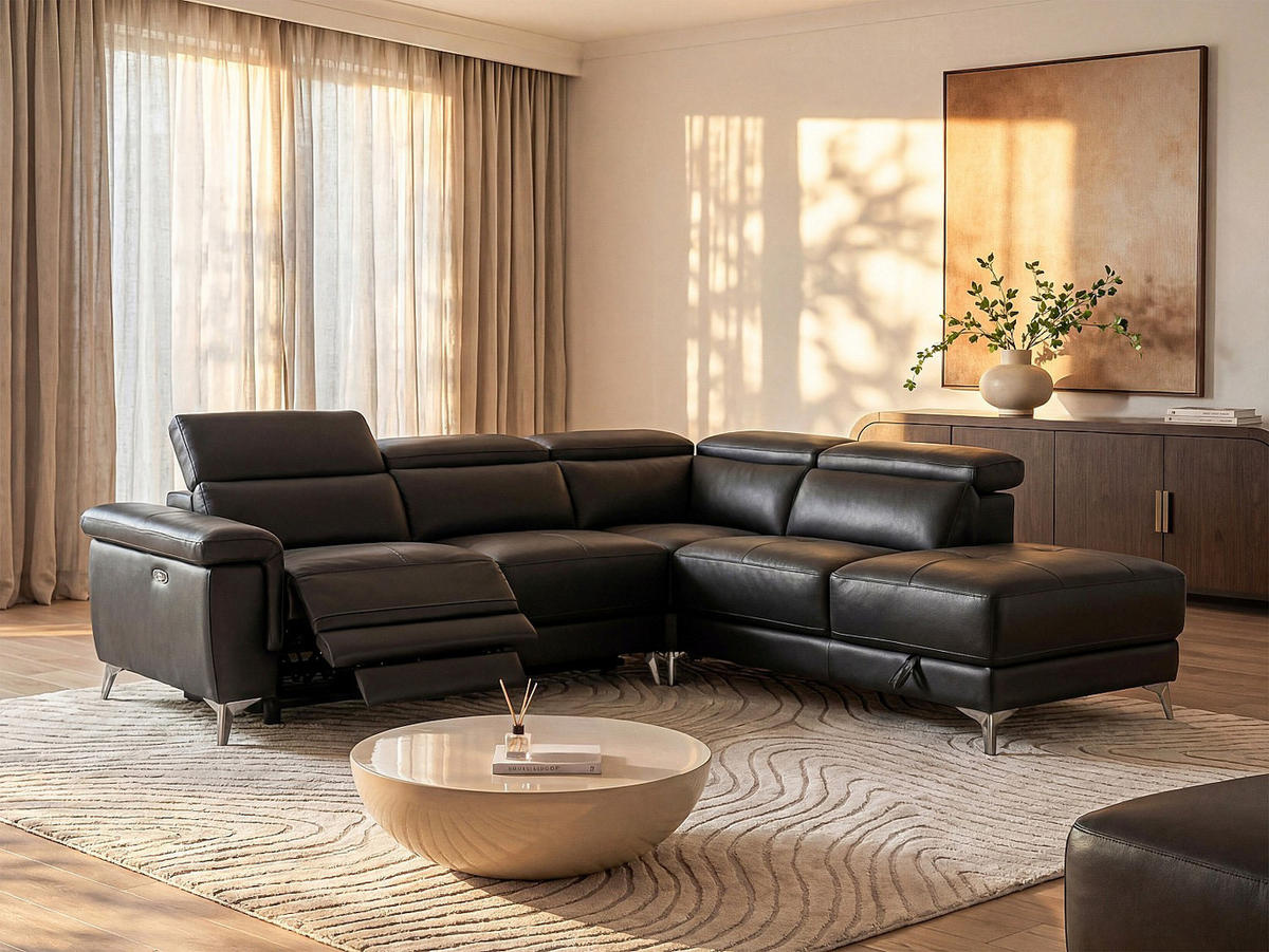 RELAXSOFA - 5 Personen - leder - anthrazitgrau Pascaline - Anthrazit, Leder/Metall (277/78/244cm) - Vente-Unique