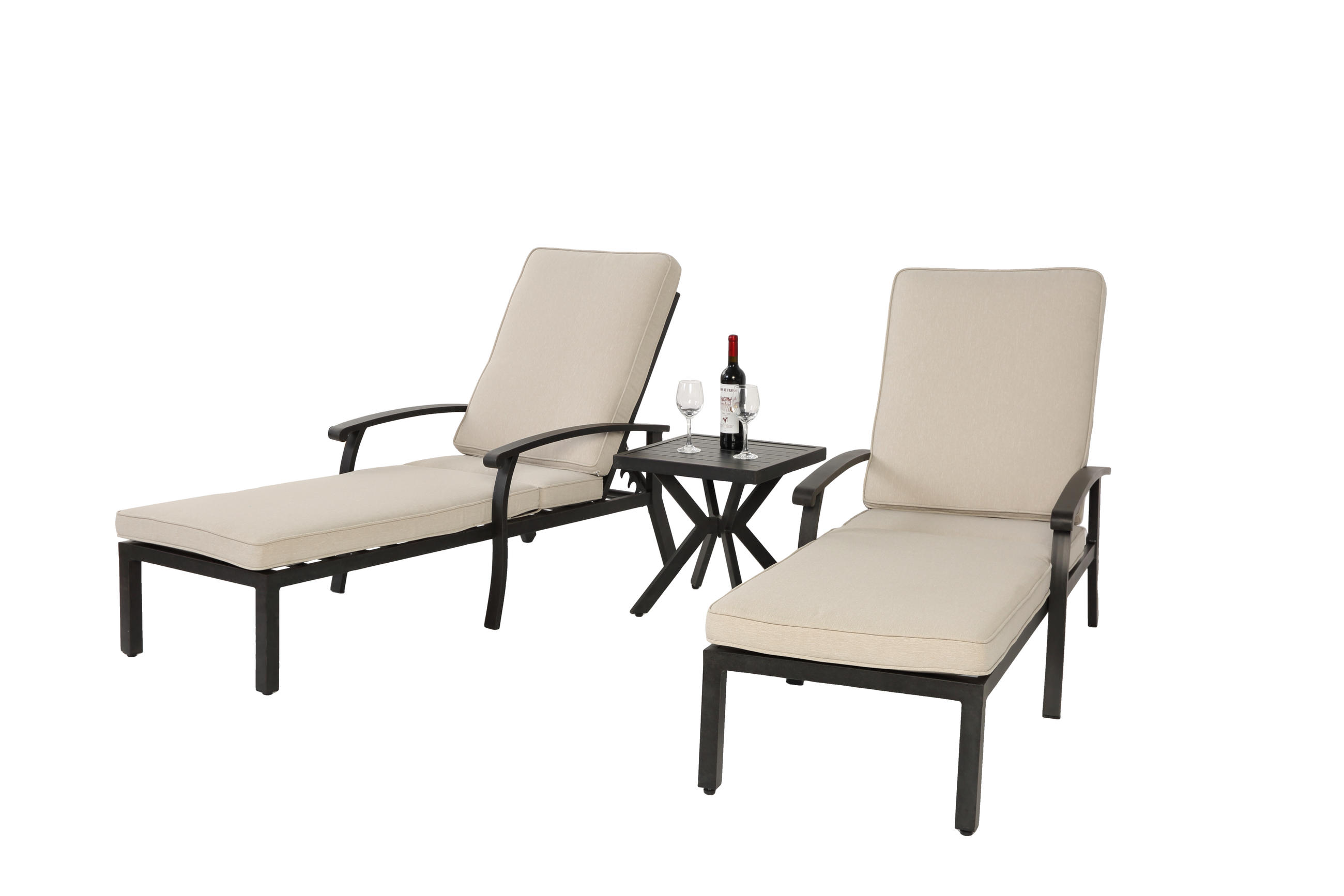 LOUNGE STUHL Patio Stuhl mit Baumwollkissen Beige 2-tlg - Beige, Metall (58/100/204cm) - ComfortXL