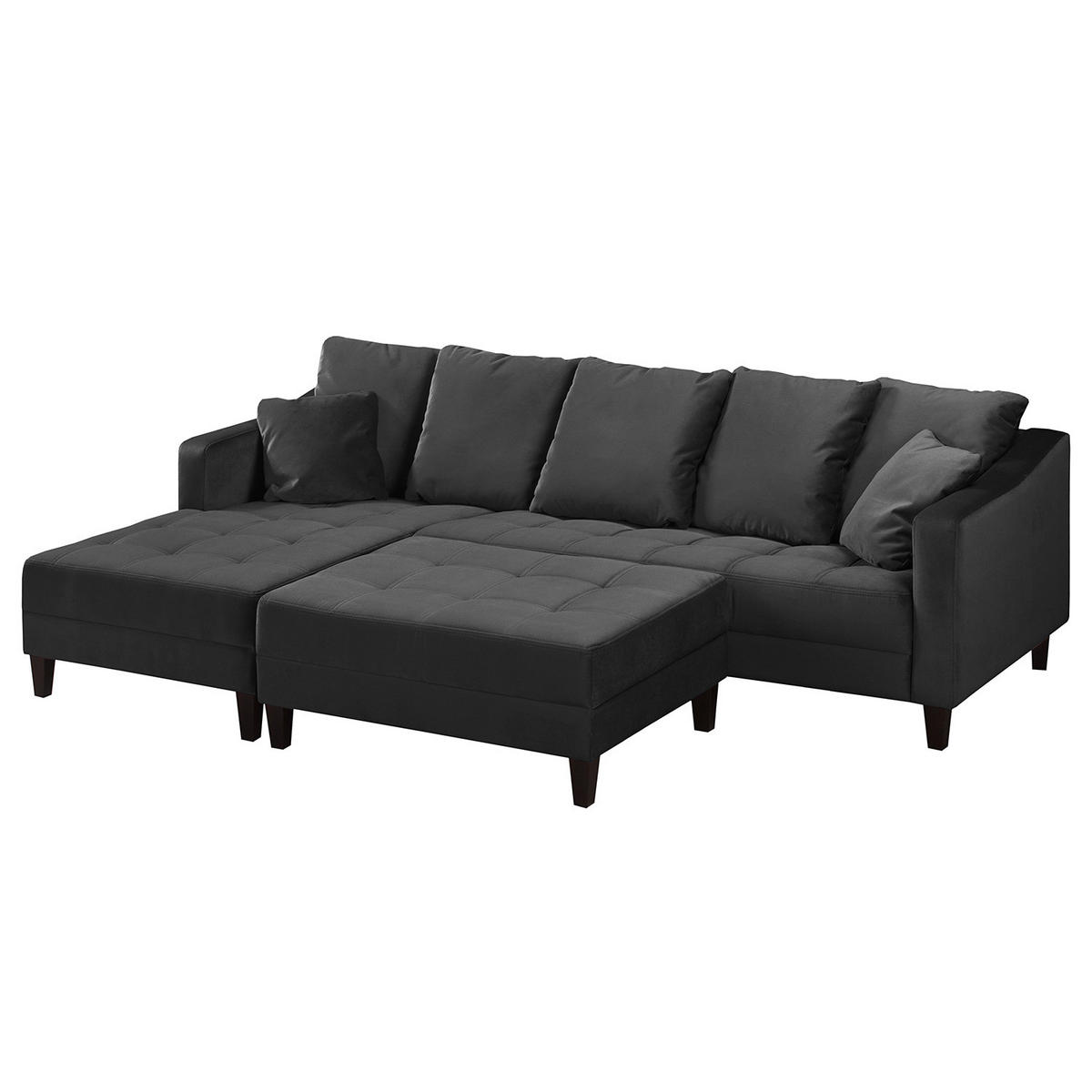 ECKSOFA mit Ottomane - Samt - Anthrazit, Textil (254/165cm) - home24