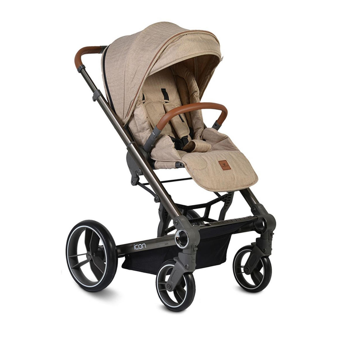 KOMBIKINDERWAGEN Icon 2 in 1 beige Sportsitz Babywanne Wickeltasche PU-Räder - Beige, Metall (73/49/107cm) - Cangaroo