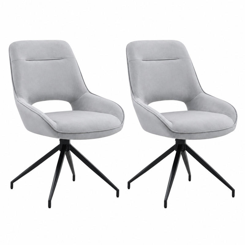 ESSZIMMERSTUHL 2er-Set drehbar Velours Hellgrau/Schwarz - Hellgrau, Metall (50/87/50cm) - Meubliv