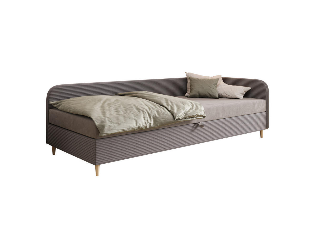 BOXBETT MIKO 90x200 mit Matratze H3, Bonell und Topper RIVIERA 91+LINCOLN 90 - Grau, Textil (90/200cm) - Bedante