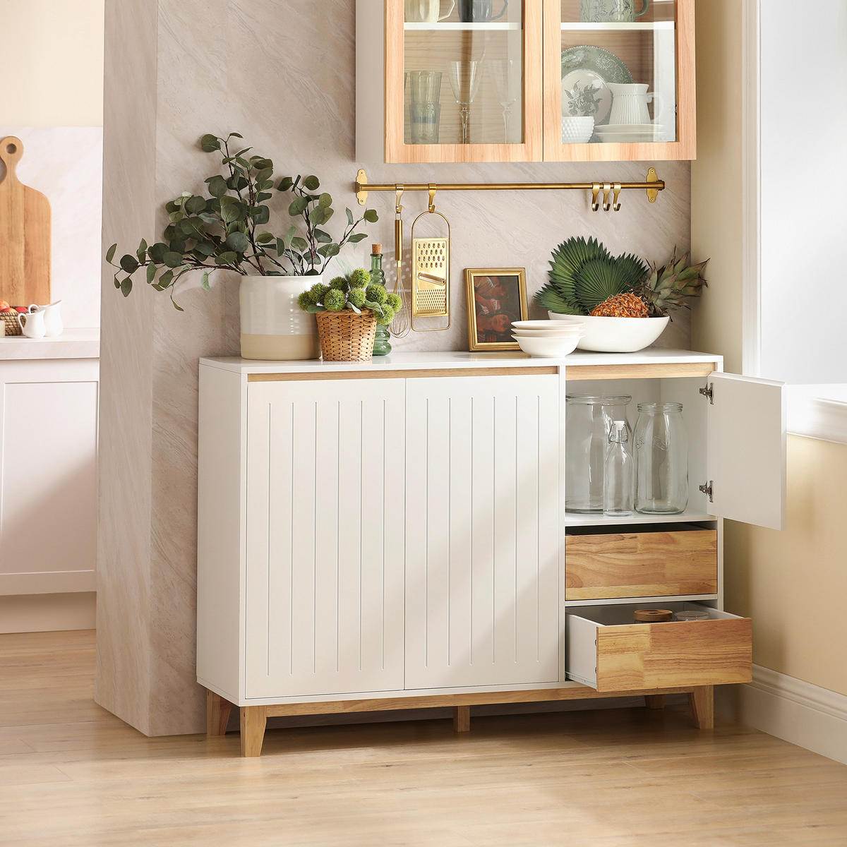 SIDEBOARD Weiß-Natur - Weiß, Holz/Holzwerkstoff (120/90/40cm) - SoBuy