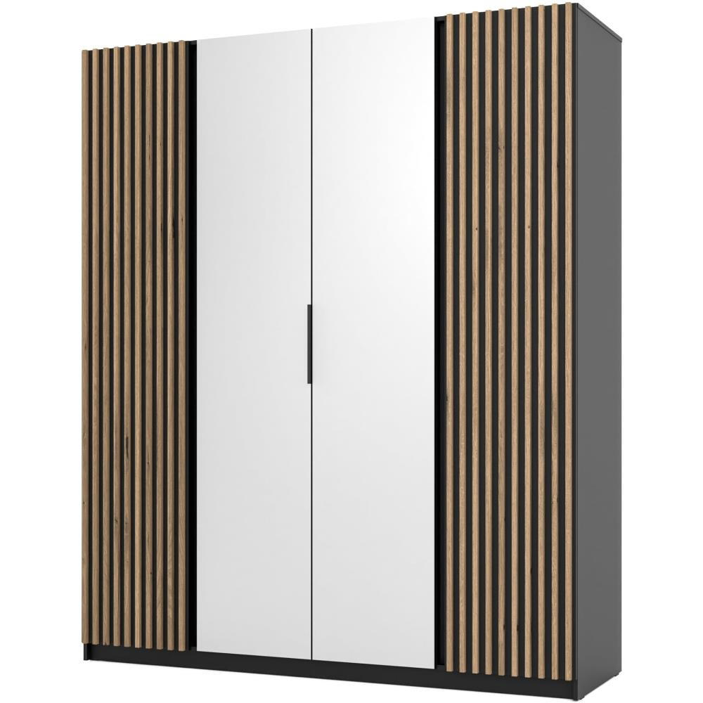 DREHTÜRENSCHRANK Kaya 200/62/239 4-Türig mit zwei Spiegel - Eichefarben/Schwarz, Holzwerkstoff (200/239/62cm) - Beautysofa