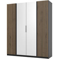 DREHTÜRENSCHRANK Kaya 200/62/239 4-Türig mit zwei Spiegel - Eichefarben/Schwarz, Holzwerkstoff (200/239/62cm) - Beautysofa