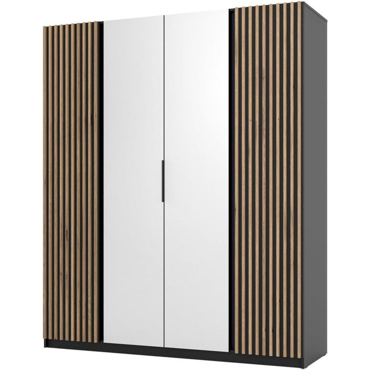 DREHTÜRENSCHRANK Kaya 200/62/239 4-Türig mit zwei Spiegel - Eichefarben/Schwarz, Holzwerkstoff (200/239/62cm) - Beautysofa