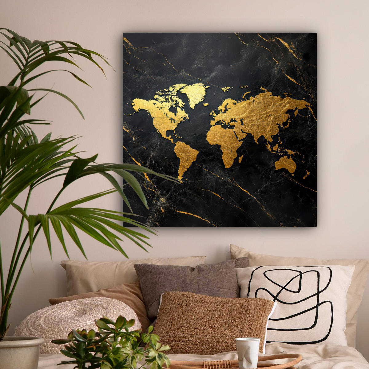 LEINWANDBILD Weltkarte - Gold - Marmor 90x90 cm - Goldfarben, Textil (90/90cm) - MuchoWow
