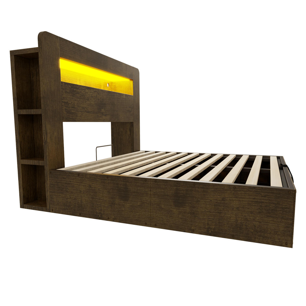 BETT mit Stauraum 140x200 cm Holz mit LED und Steckdosen - Birnbaumfarben, Holzwerkstoff (140/200cm) - Meubliv