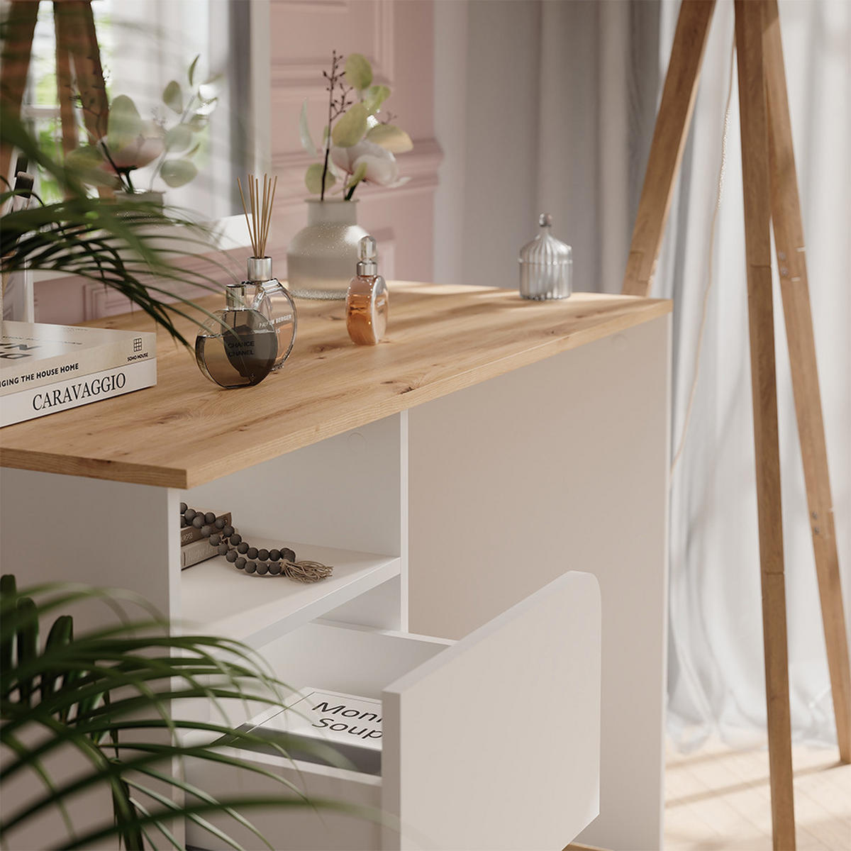 TOALETNÍ STOLEK Karen Bílá/Artisan - bílá/dub artisan, kompozitní dřevo (110/75/55cm) - Vicco