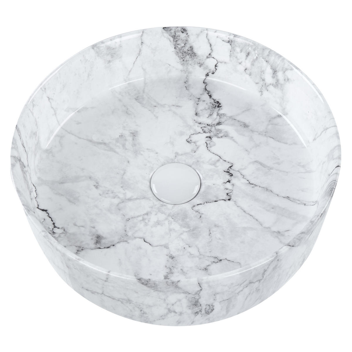 AUFSATZWASCHBECKEN Weißer Marmor 40 cm Keramik Manis - Weiß, Keramik (40/12/40cm) - Beliani