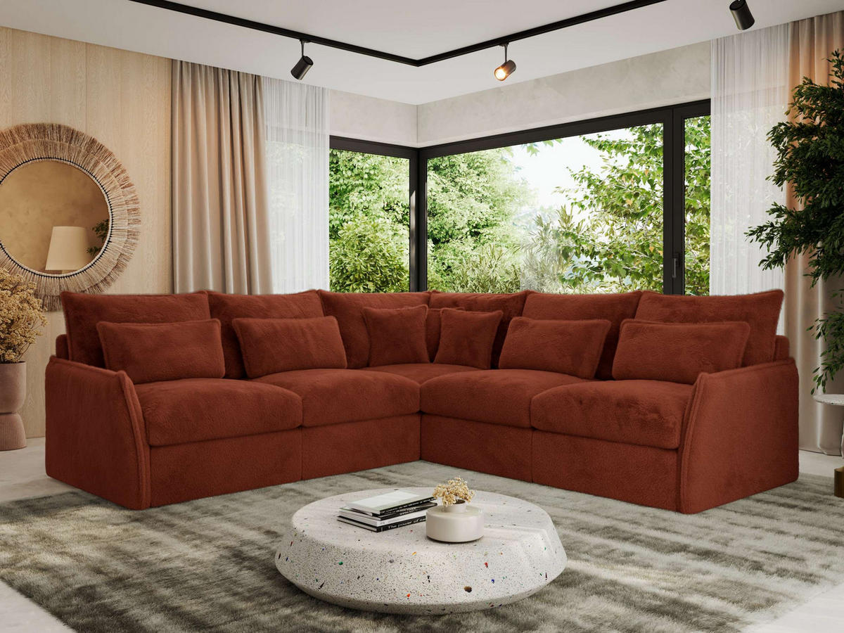 ECKSOFA VERSO L Orange Plüsch - Schwarz/Orange, Kunststoff/Textil (270/270cm) - MKS