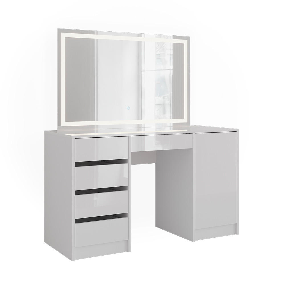 SCHMINKTISCH Sherry Weiß/Weiß Hochglanz 128.2 cm mit LED-Spiegel - Weiß Hochglanz, Holzwerkstoff (128.2/76/50.1cm) - Vicco