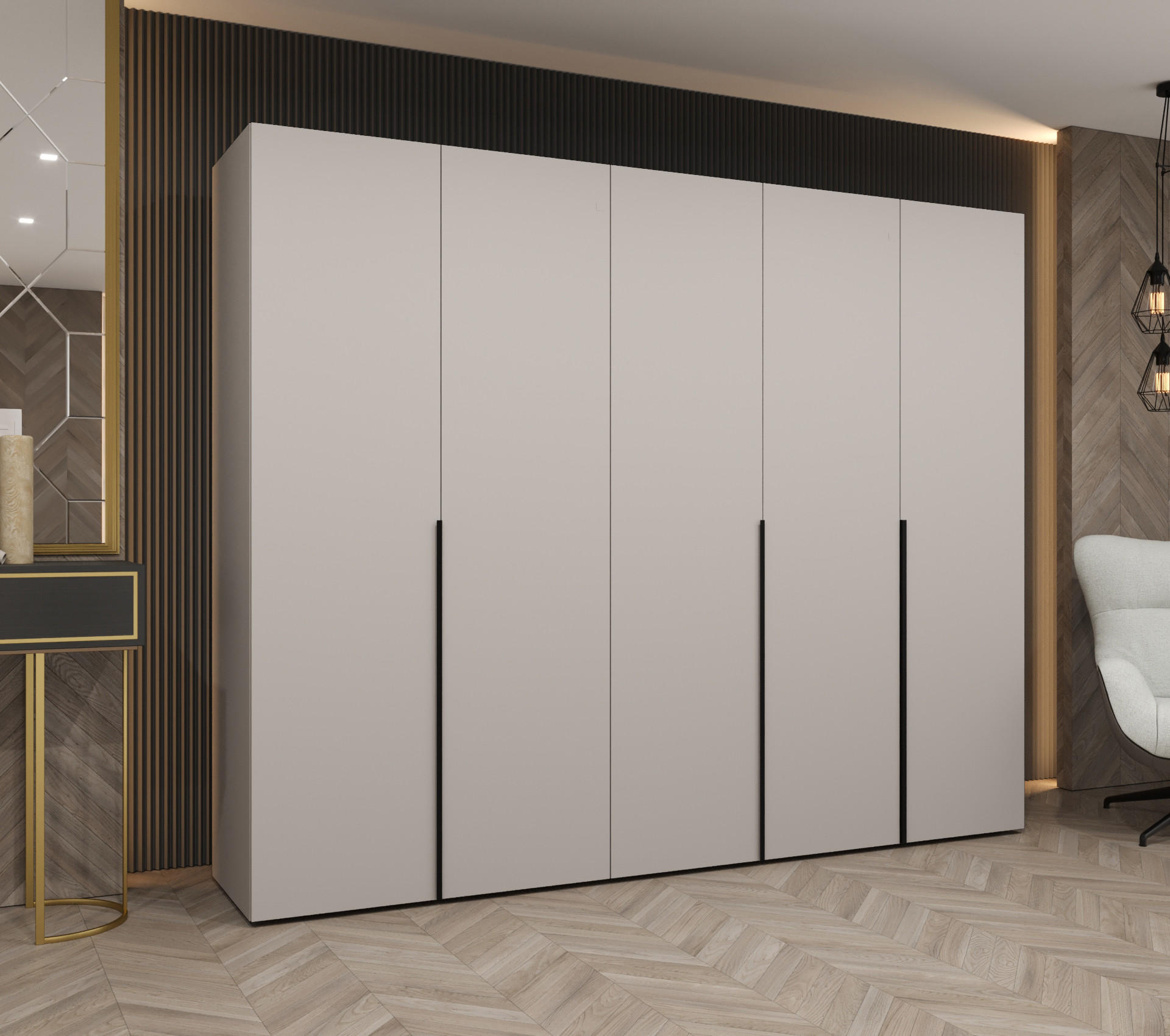 DREHTÜRENSCHRANK 202/250/52 5-türig - Kaschmir/Schwarz, Holz (250/202/52cm) - Abiks Möbel
