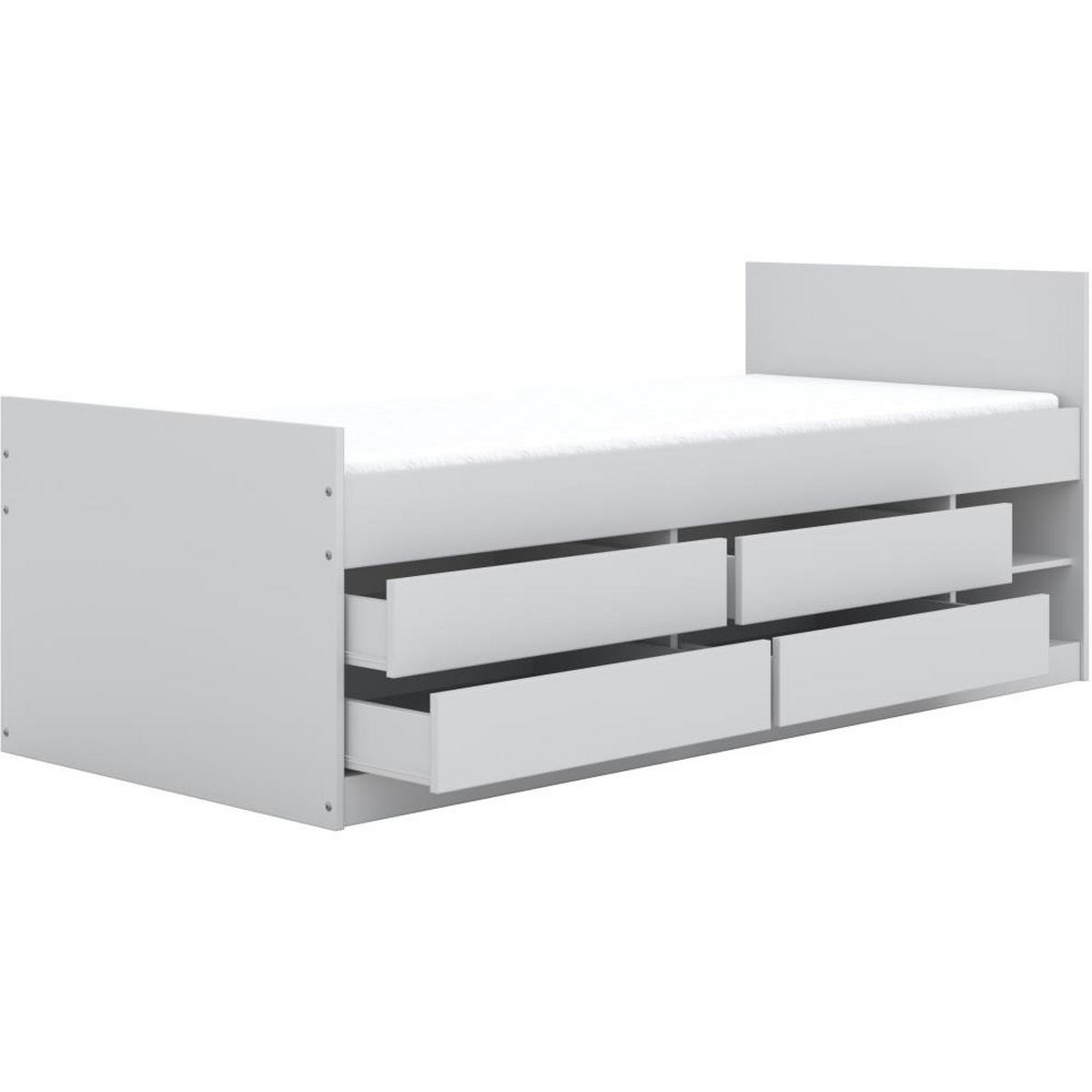 JUGENDBETT Leon 90/200 weiß mit Matratze - Weiß, Holzwerkstoff (90/200cm) - Beautysofa