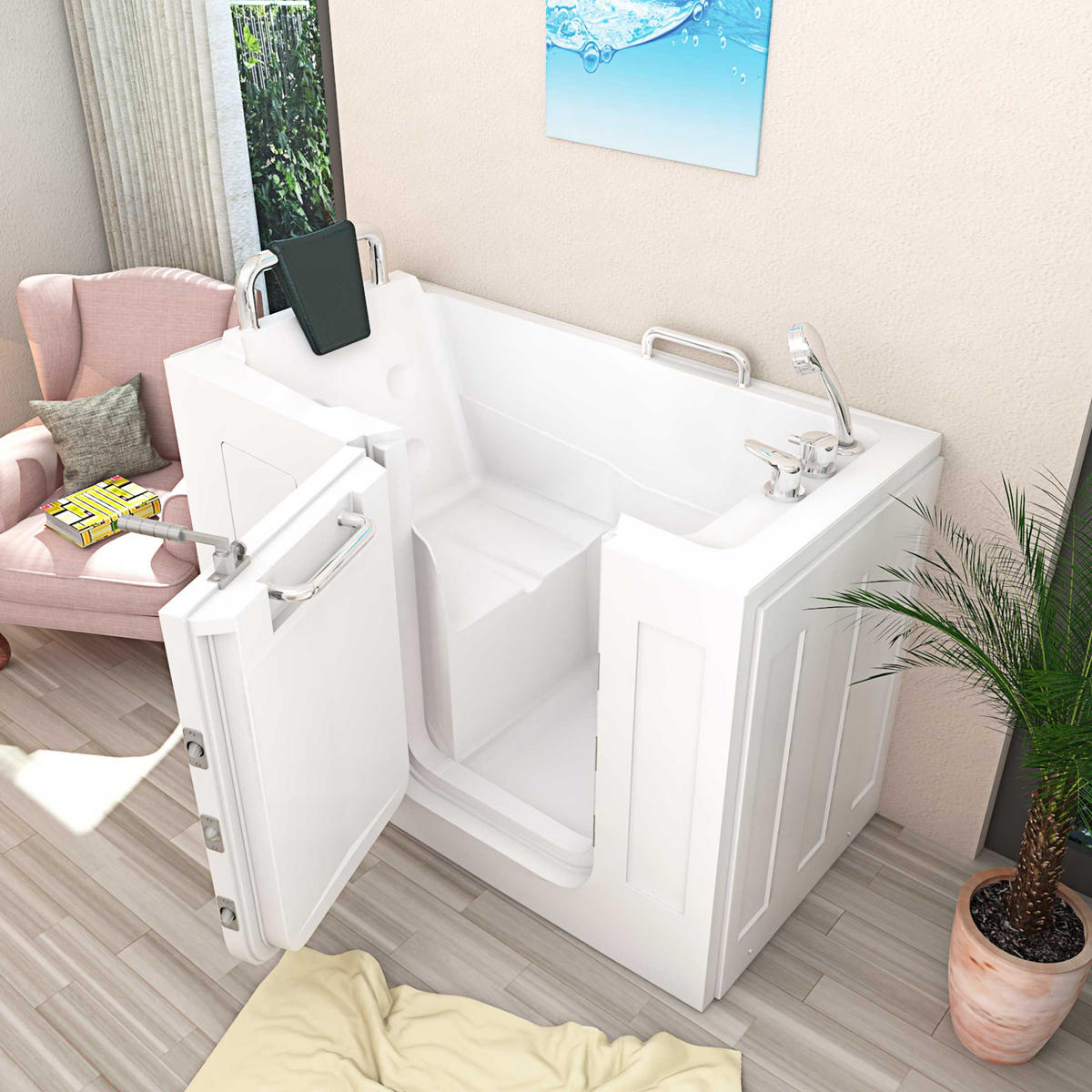 SITZBADEWANNE Senioren Wanne mit Tür S07-B-L 140x76cm - Weiß, Glas/Kunststoff (76/116/140cm) - AcquaVapore by Sandra Jentho