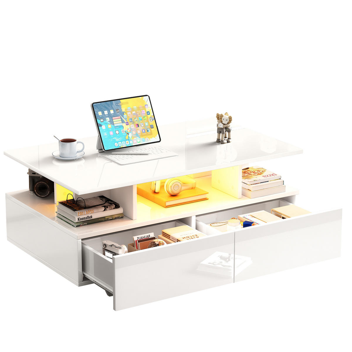 COUCHTISCH DE-176 Modern mit LED-Beleuchtung Weiß - Weiß, Holzwerkstoff (55/90/41cm) - ComfortXL