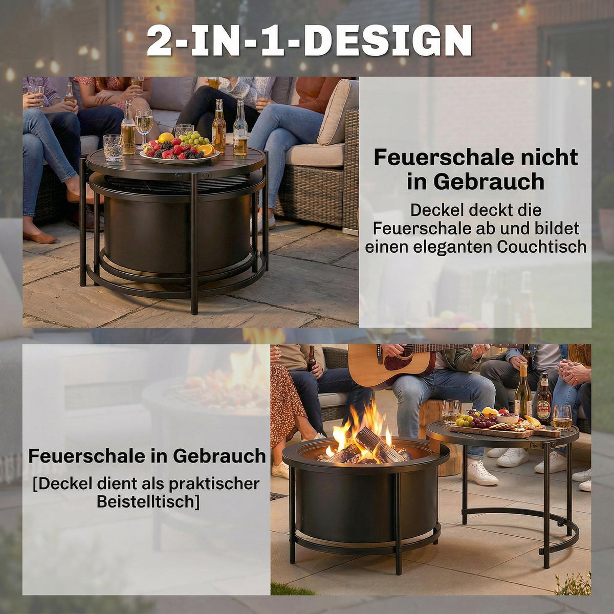 FEUERSTELLE Edelstahl Stahl Schwarz - Schwarz, Metall (63/41/66cm) - Outsunny