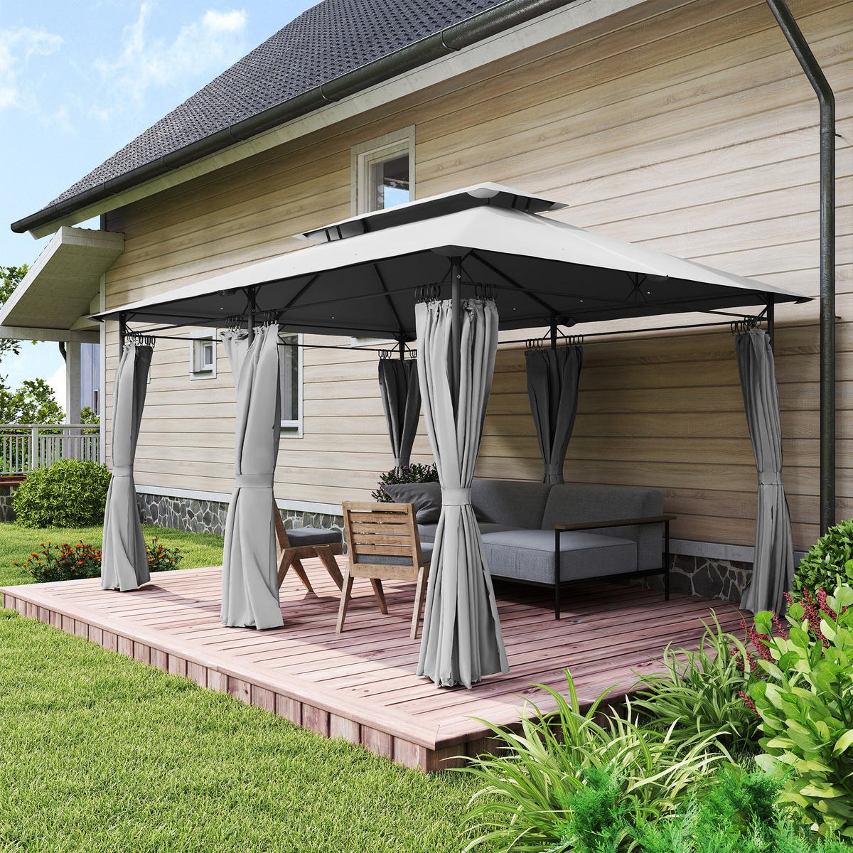 PAVILLON Metall Polyester Dunkelgrau - Dunkelgrau, Textil/Metall (297/273/397cm) - Outsunny