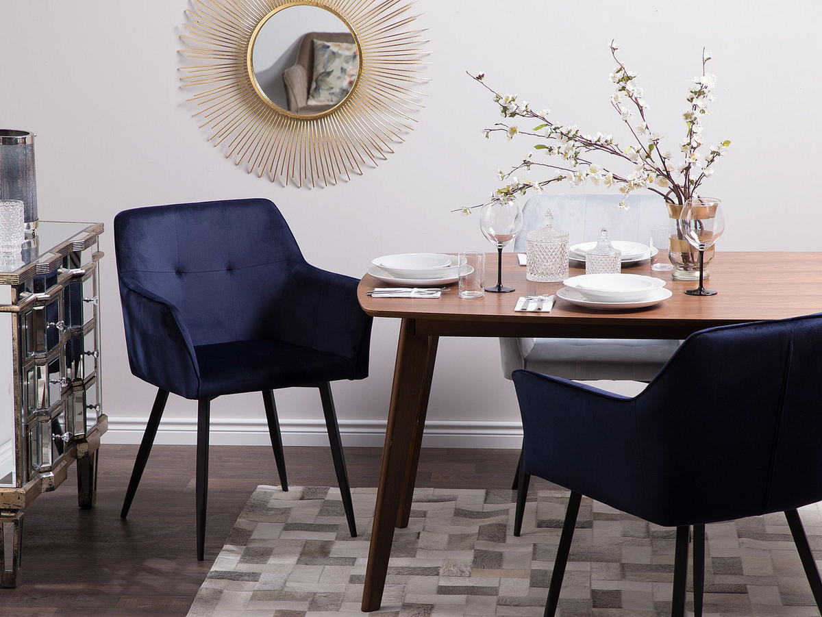 ESSZIMMERSTUHL 2er-Set Samtstoff Blau Jasmin - Blau, Textil/Metall (60/84/49cm) - Beliani