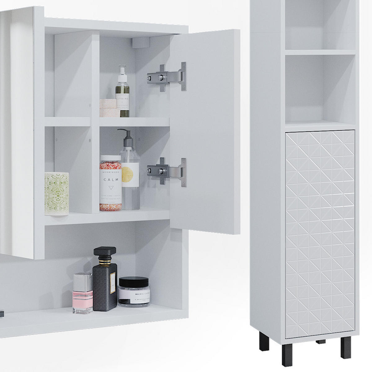 BADMÖBEL-SET Agasta Weiß 3 Teile, mit Hochschrank - Weiß, Holzwerkstoff (56/57/28cm) - Vicco