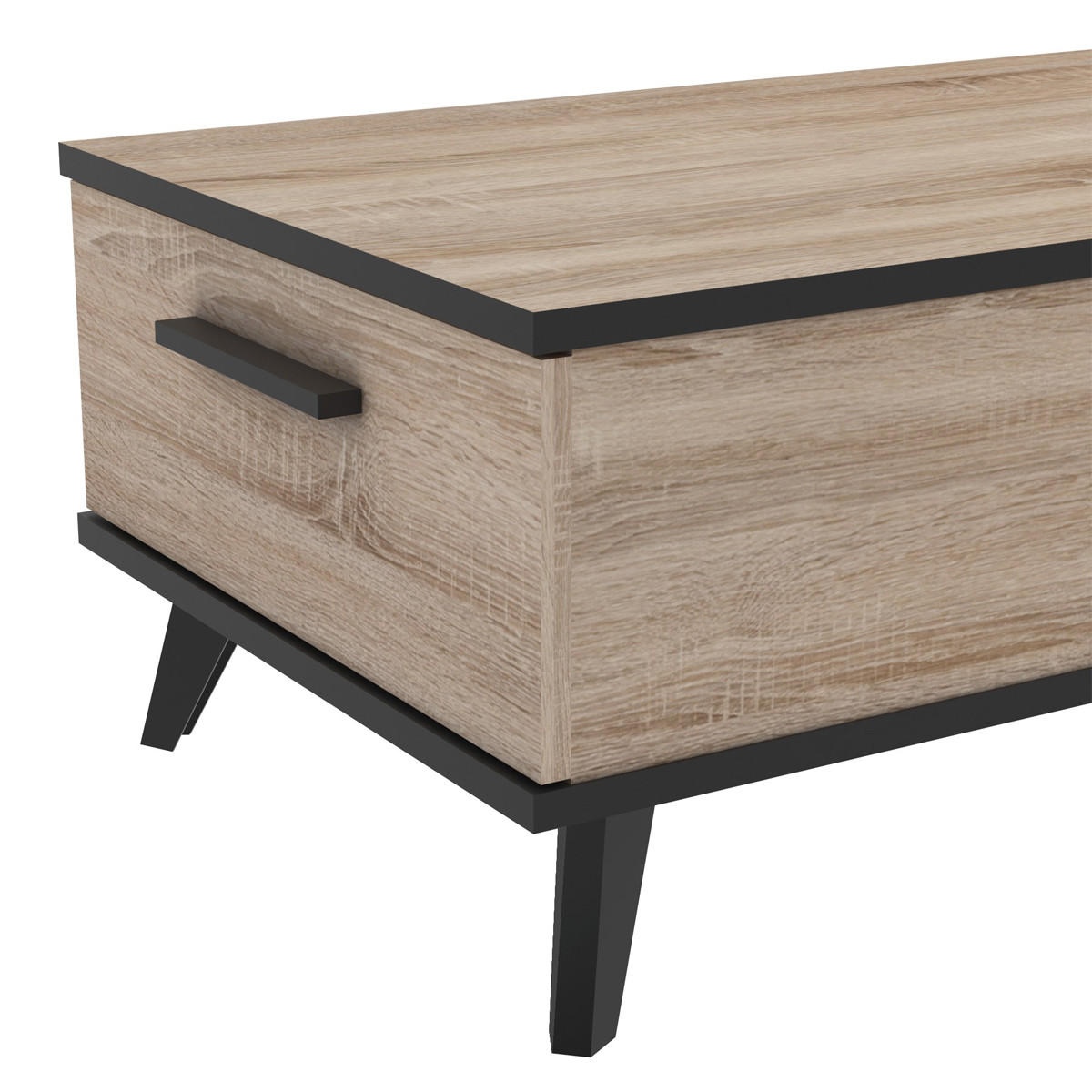 NIEDRIGER Tisch mit 2 Schubladen und 2 Ablagen L106,6 cm - Wayne - Schwarz/Eiche Artisan, Holzwerkstoff (106.6/50.1/35.2cm) - Calicosy