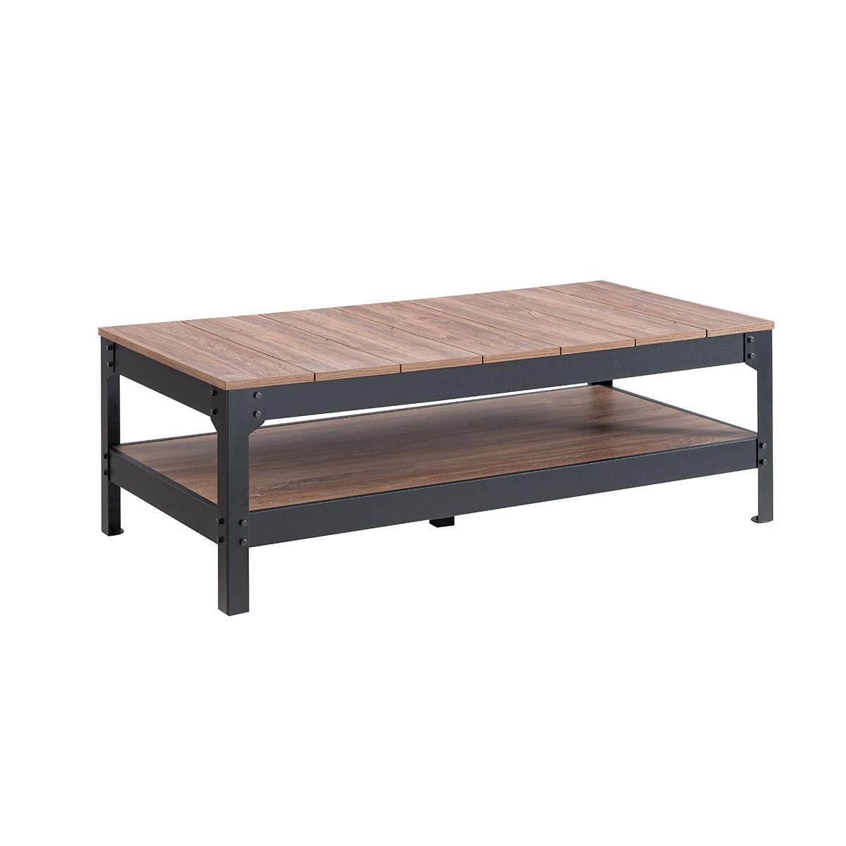 COUCHTISCH aus schwarzem Metall und Holz - L117cm - Schwarz, Holzwerkstoff (67/60/40cm) - Calicosy