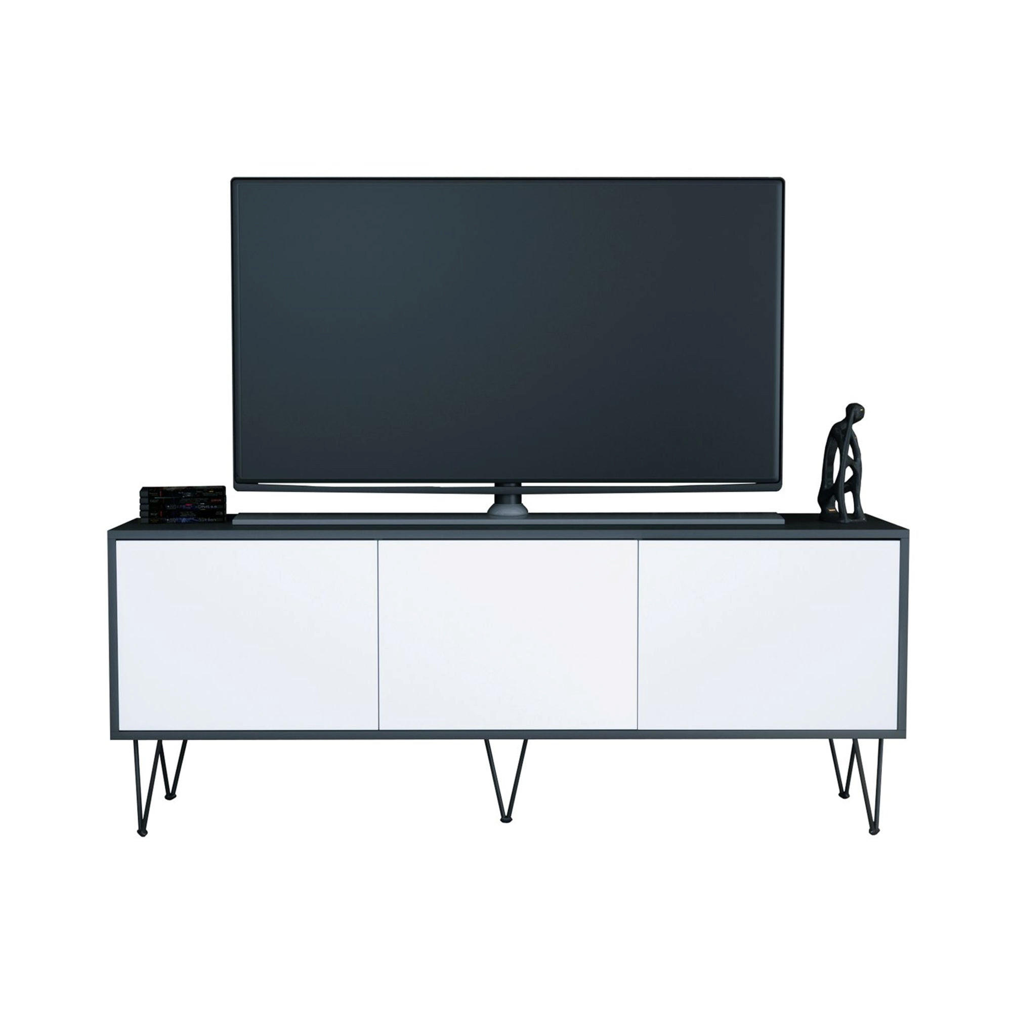 TV-BOARD Elisa, Lowboard mit Push-to-Open, Made in Germany, Moderner Fernsehschrank, Anthrazit matt/Weiß matt (152,5 x 60,5 x 37 cm) - Weiß, Holzwerkstoff (152.5/60.5/37cm) - InnoFurn