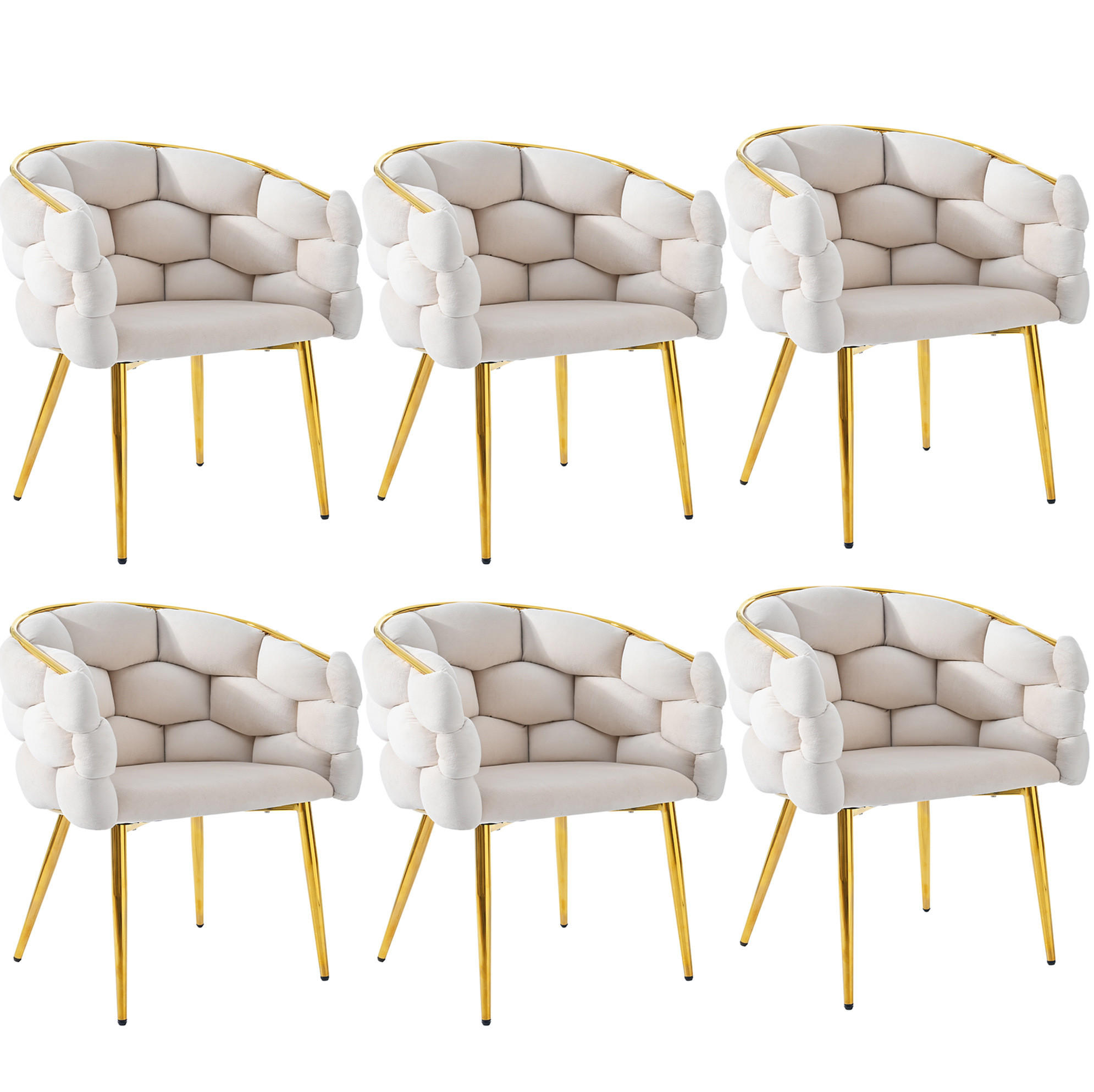STUHL 6er-Set 44 x 41 x 74 cm Samt Beige mit Metallbeinen - Beige, Metall (41/74/44.2cm) - Meubliv