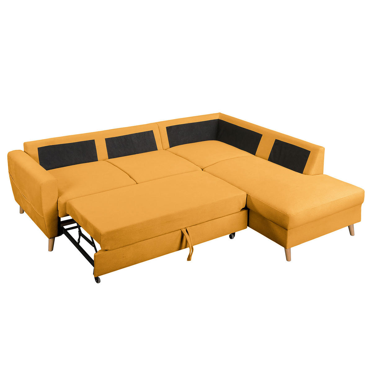 ECKSOFA mit Ottomane - Gelb/Braun, Holz/Textil (230/200cm) - home24