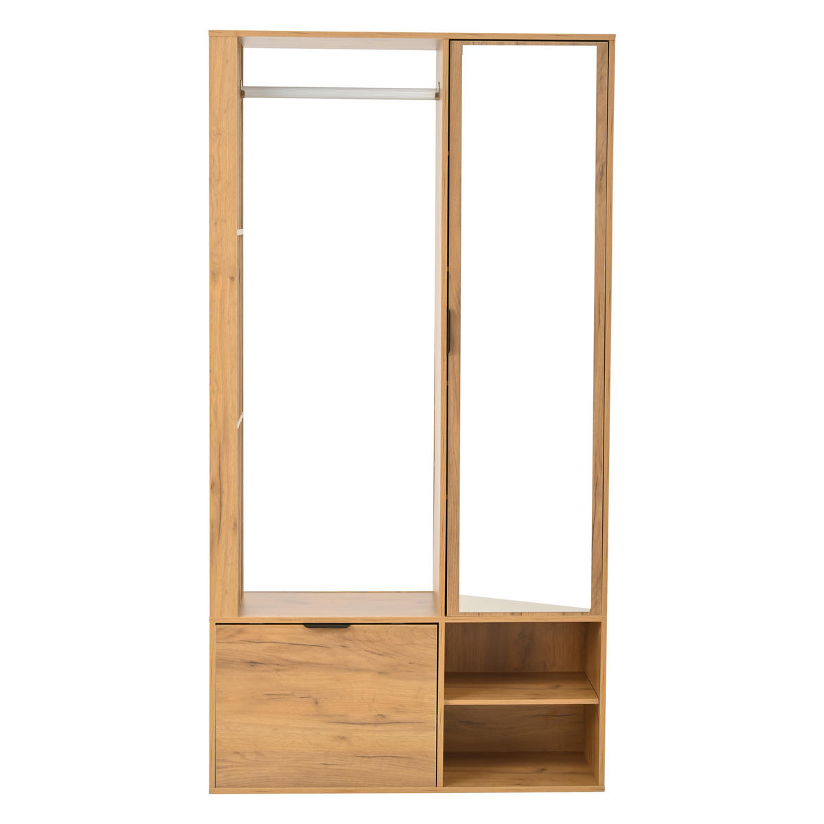 ŠATNÍ SKŘÍŇ 6 v 1 se zrcadlem a sušákem na prádlo, v barvě dřeva - přírodní, kompozitní dřevo (100/190/33cm) - Urban Meuble