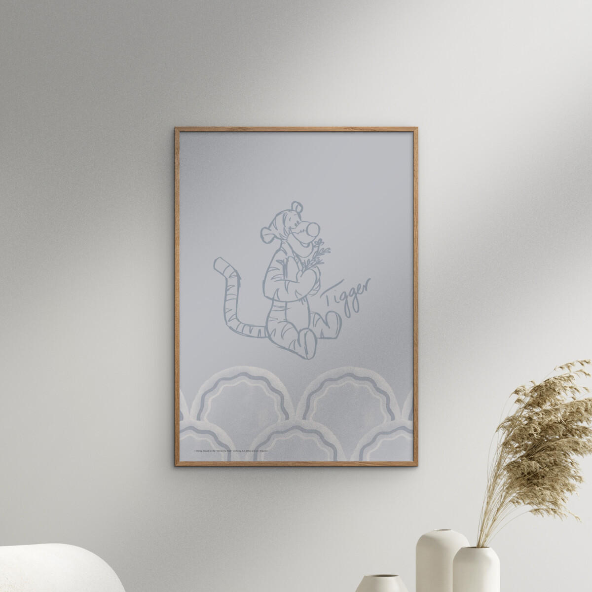 POSTER mit Rahmen Disney - Disney's Tigger Cloudy Blue Sketch - Blau/Eichefarben, Holz/Papier (30/40cm) - Poster&Frame