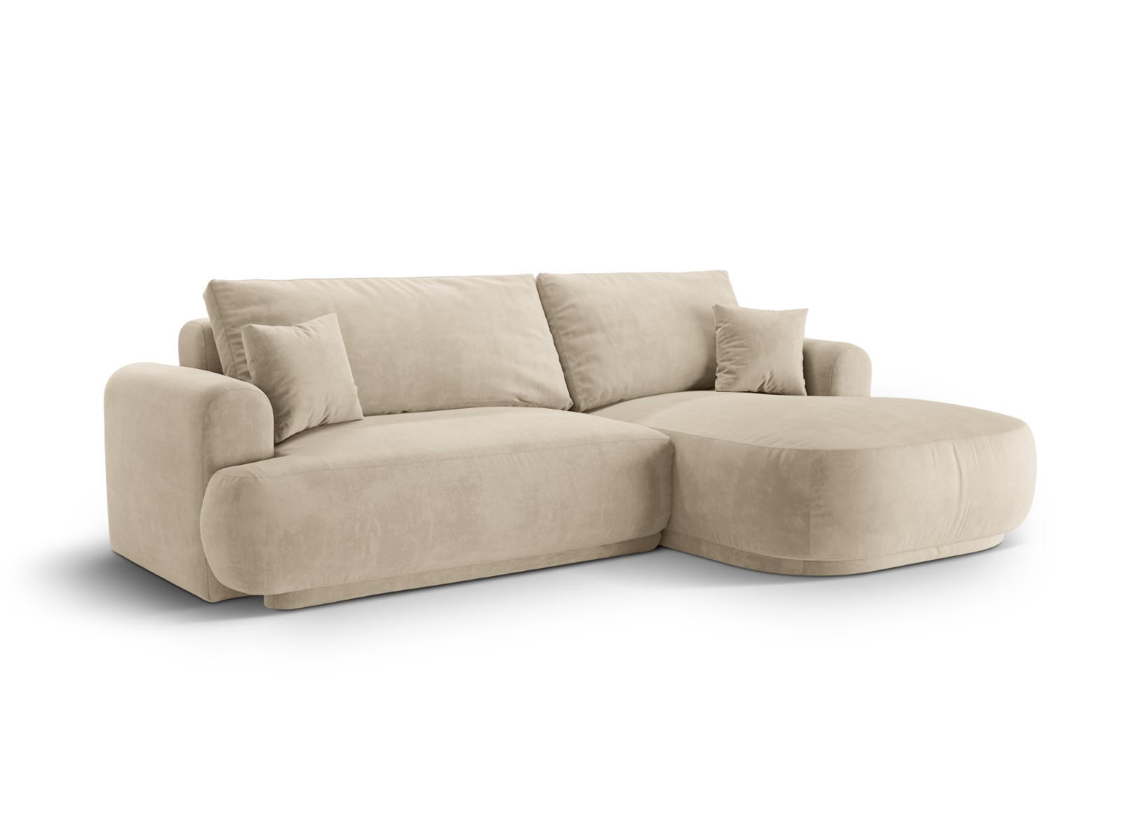 SCHLAFSOFA modular mit Bettkasten rechts Ella aus Samt leichtes beige 5 Sitzplätze - Creme, Textil (174/271cm) - Micadoni