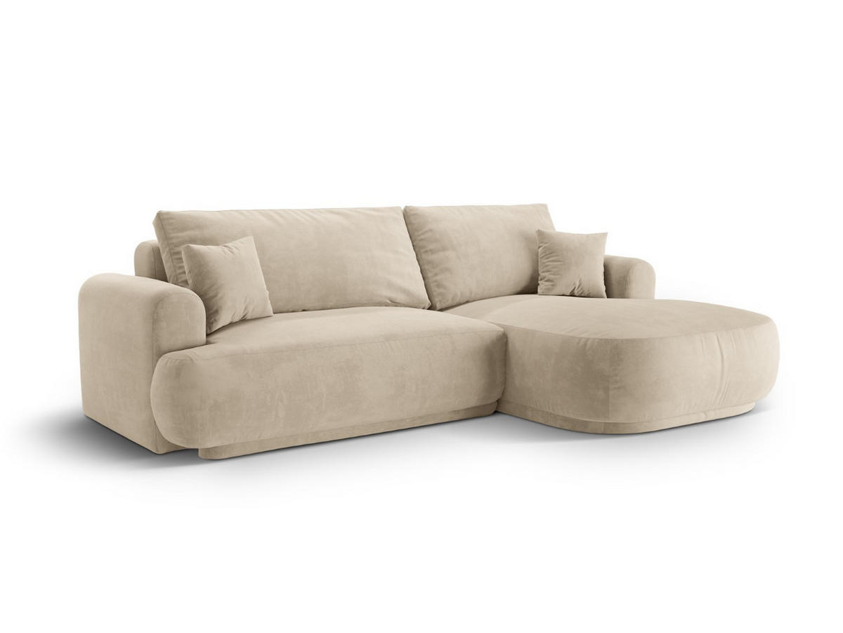 SCHLAFSOFA modular mit Bettkasten rechts Ella aus Samt leichtes beige 5 Sitzplätze - Creme, Textil (174/271cm) - Micadoni
