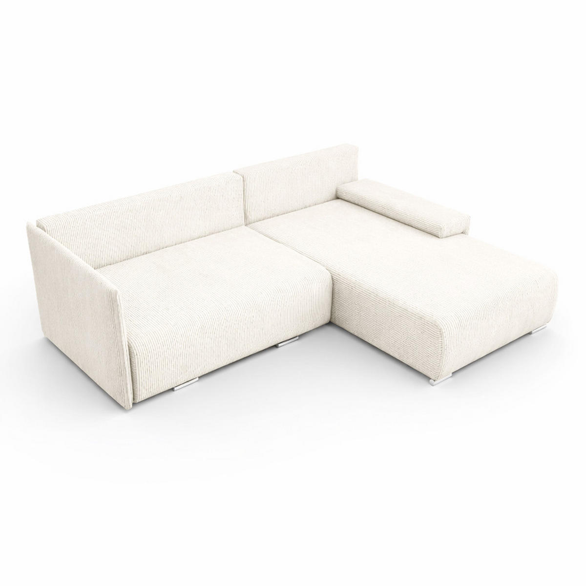 ECKSOFA L-Form Schlaffunktion Livorno Cord-Stoff Ecru Rechts - Chromfarben/Ecru, Holz/Kunststoff (246/188cm) - Kaiser Möbel