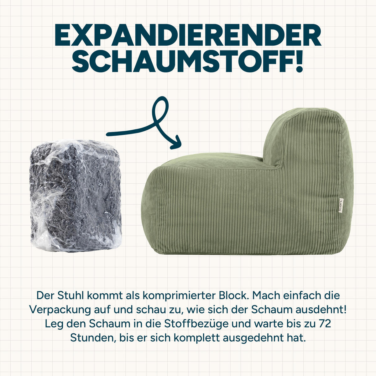 SITZSACK-SOFA 3-tlg. ZEN: Ecksessel, 2 Sessel - Grün, Textil (290/68/100cm) - icon