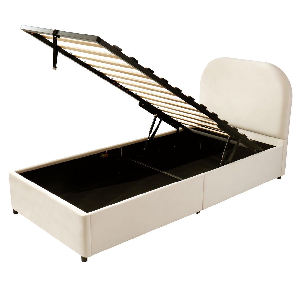 KINDERBETT 90/190 cm mit hydraulischem Bettkasten, Lattenrost und gepolstertem Kopfteil aus Samt, Beige - Beige, Textil (90/190cm) - Redom