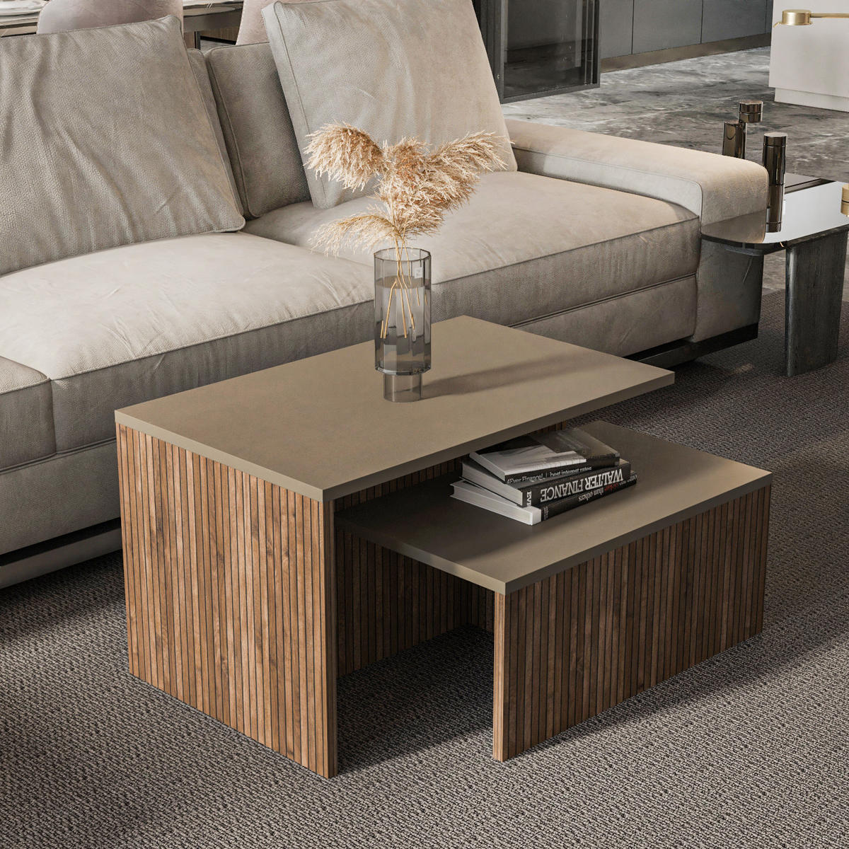 BEISTELLTISCH Twins - Beige/Braun, Holzwerkstoff (72/45/42cm) - Decorotika