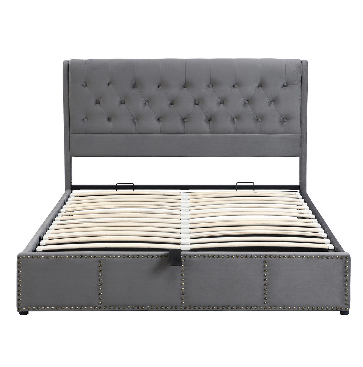 POLSTERBETT 140/190 cm Grau mit Hydraulikhebel und Stauraum - Dunkelgrau, Textil (140/200cm) - OKWISH