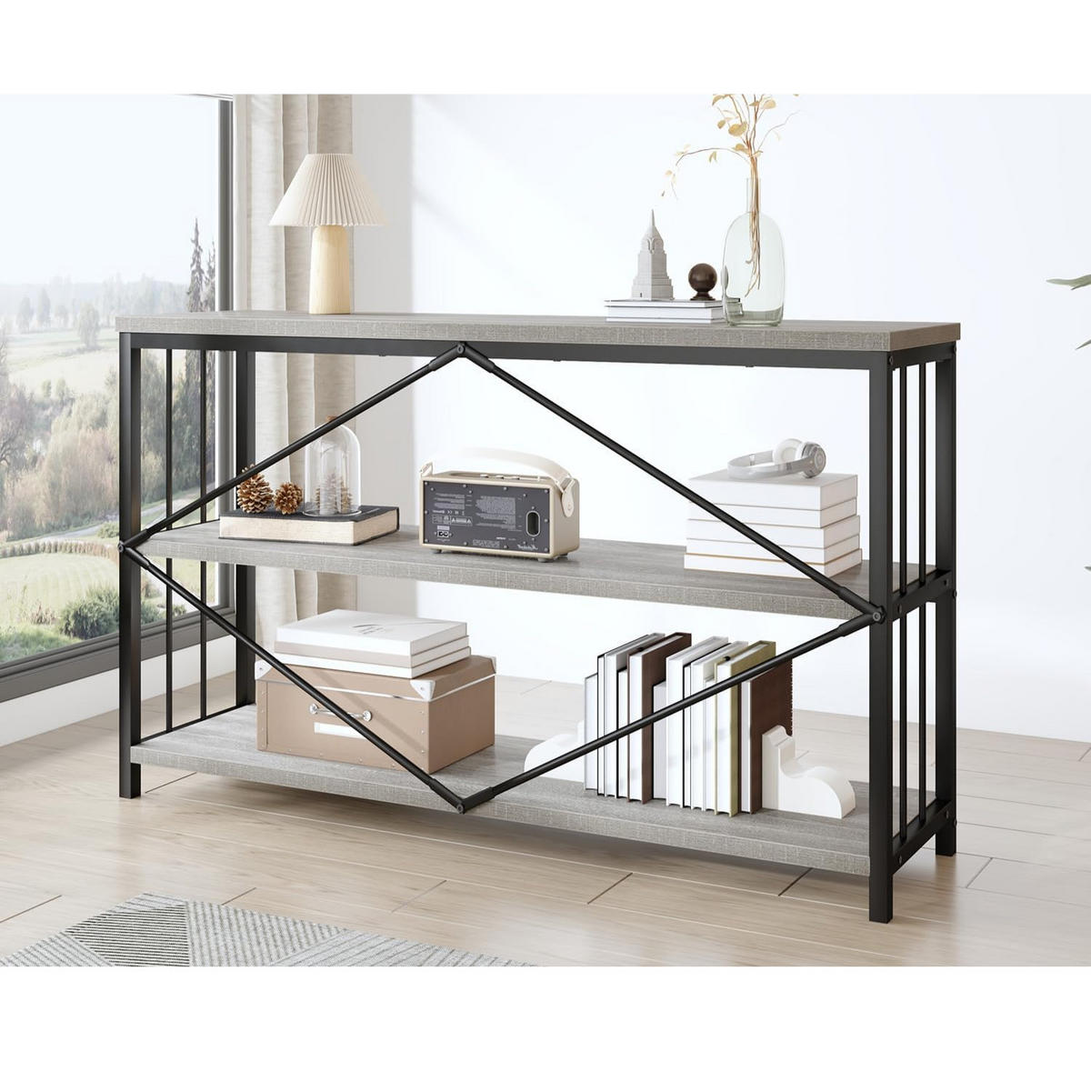 KONSOLENTISCH Metall Holz Industrial Design 120 x 34 x 74 cm - Hellgrau, Holzwerkstoff/Metall (34/120/74cm) - Quality Elegance