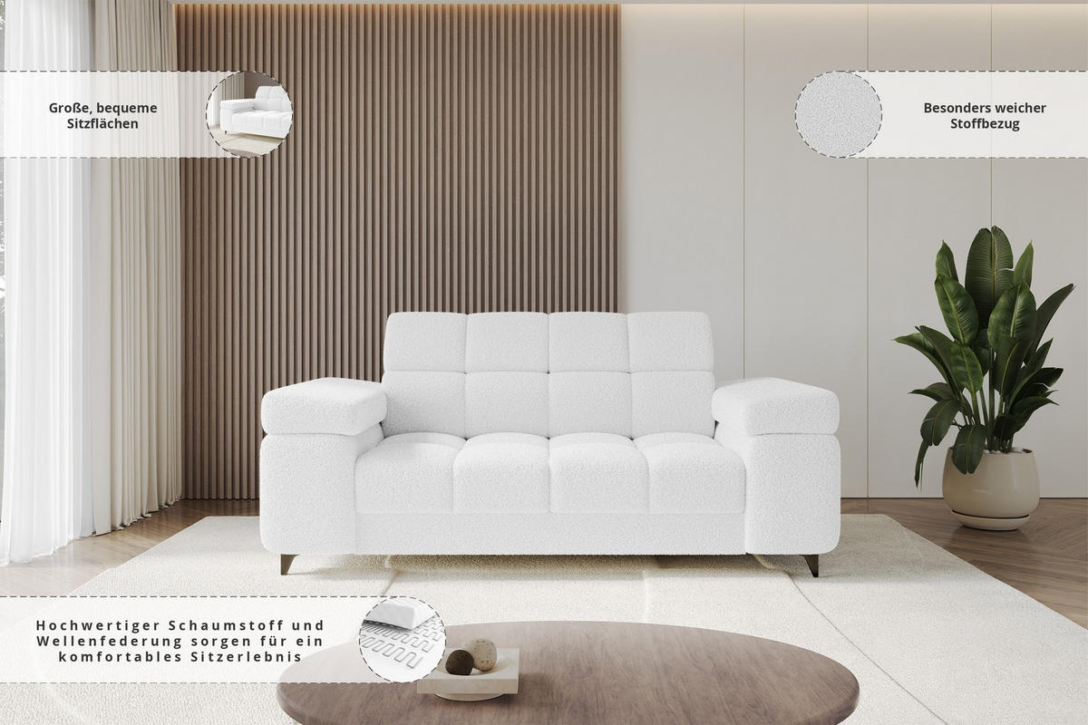 SOFA 2-Sitzer LORD-S1 194x97x90 cm Weiß Bouclé - Weiß, Holzwerkstoff/Textil (194/90/97cm) - ALTDECOR