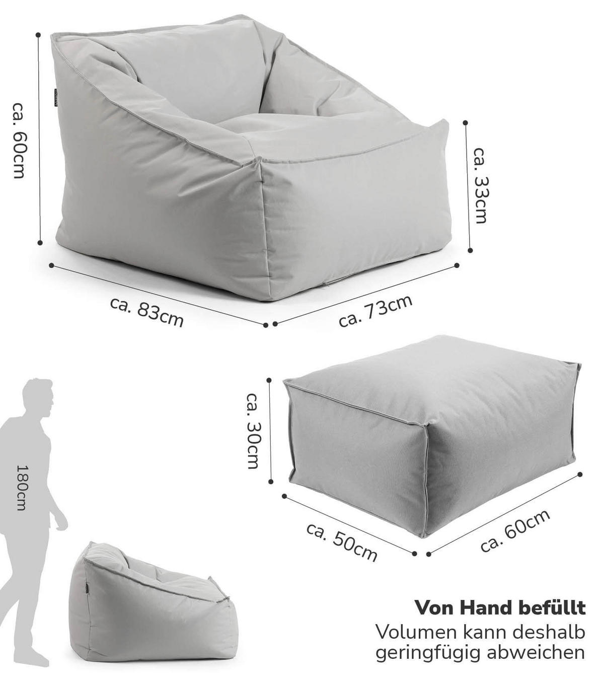 SITZSACK Der Sunnyboy mit Hocker - Grau, Textil (73/60/138cm) - Mokebo