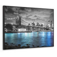 LEINWAND Bilder mit Rahmen - New York - Skyline - Stadt - Blau - 70x50 - Blaugrau, Textil (70/50cm) - MuchoWow